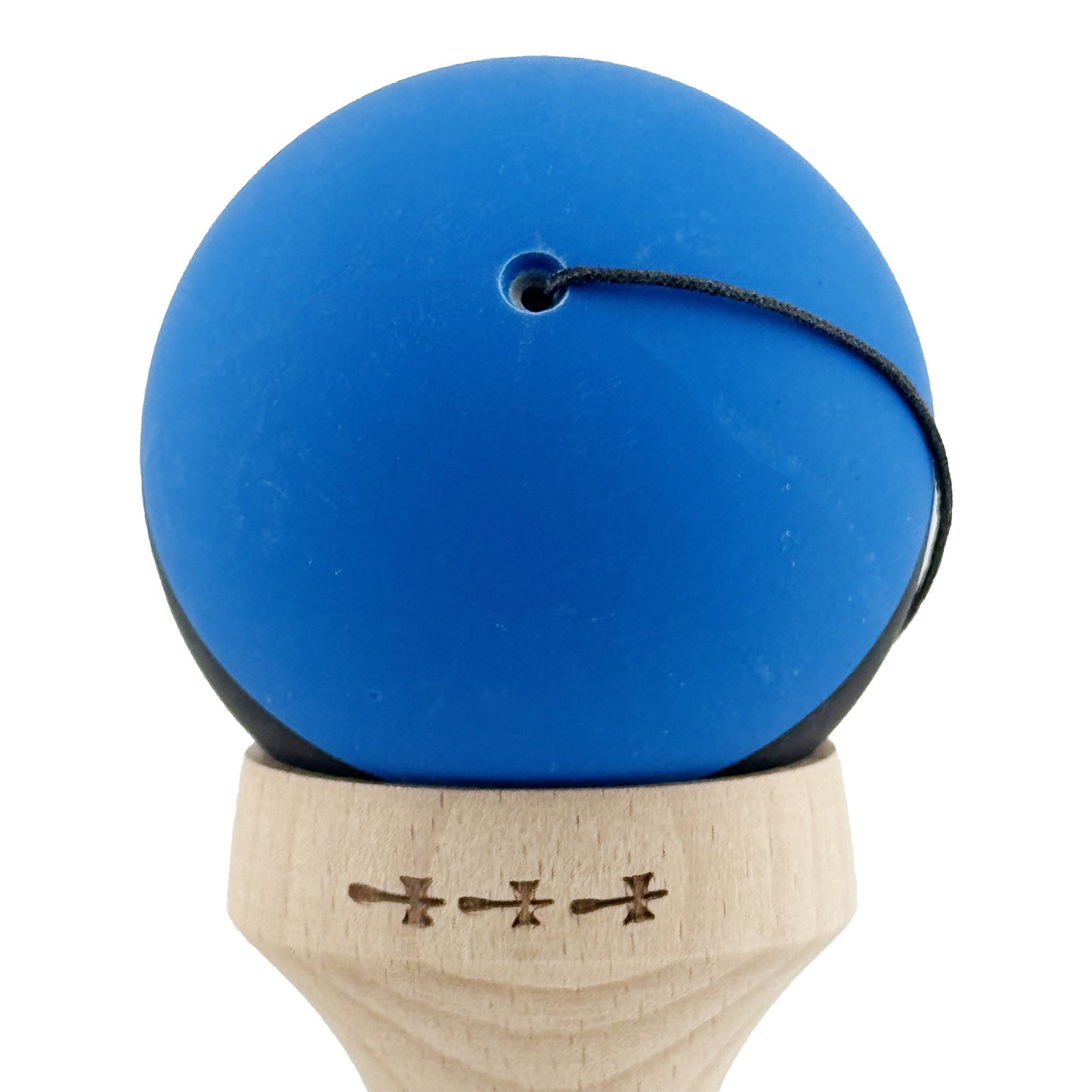 Kendama X Originala, Model V3 Albastru / Negru, Profesionala, Cupe Mari King Size, Rubber Grip, Gaura in Baza, Rulment, Ata 62cm