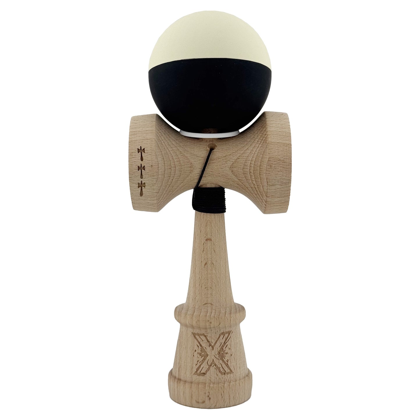 Kendama X Originala, Model V3 Galben / Negru, Profesionala, Cupe Mari King Size, Rubber Grip, Gaura in Baza, Rulment, Ata 62cm