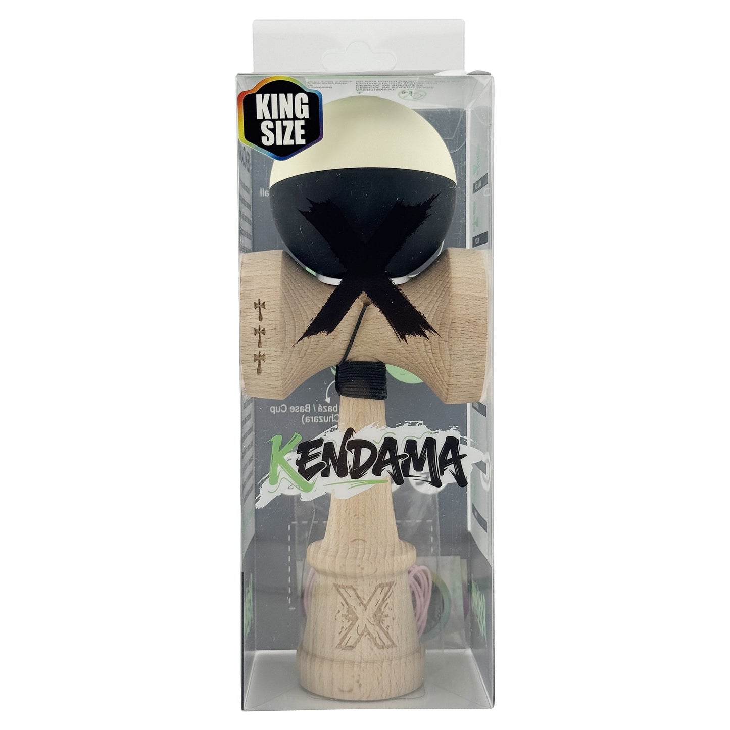 Kendama X Originala, Model V3 Galben / Negru, Profesionala, Cupe Mari King Size, Rubber Grip, Gaura in Baza, Rulment, Ata 62cm