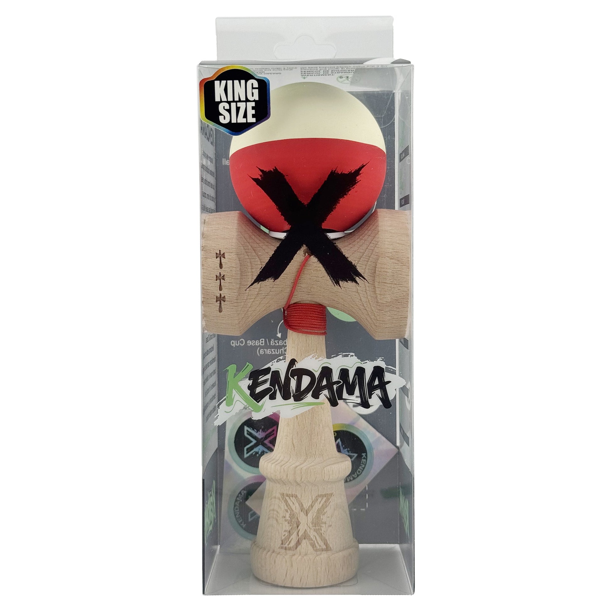 Kendama X Originala, Model V3 Galben / Rosu, Profesionala, Cupe Mari King Size, Rubber Grip, Gaura in Baza, Rulment, Ata 62cm
