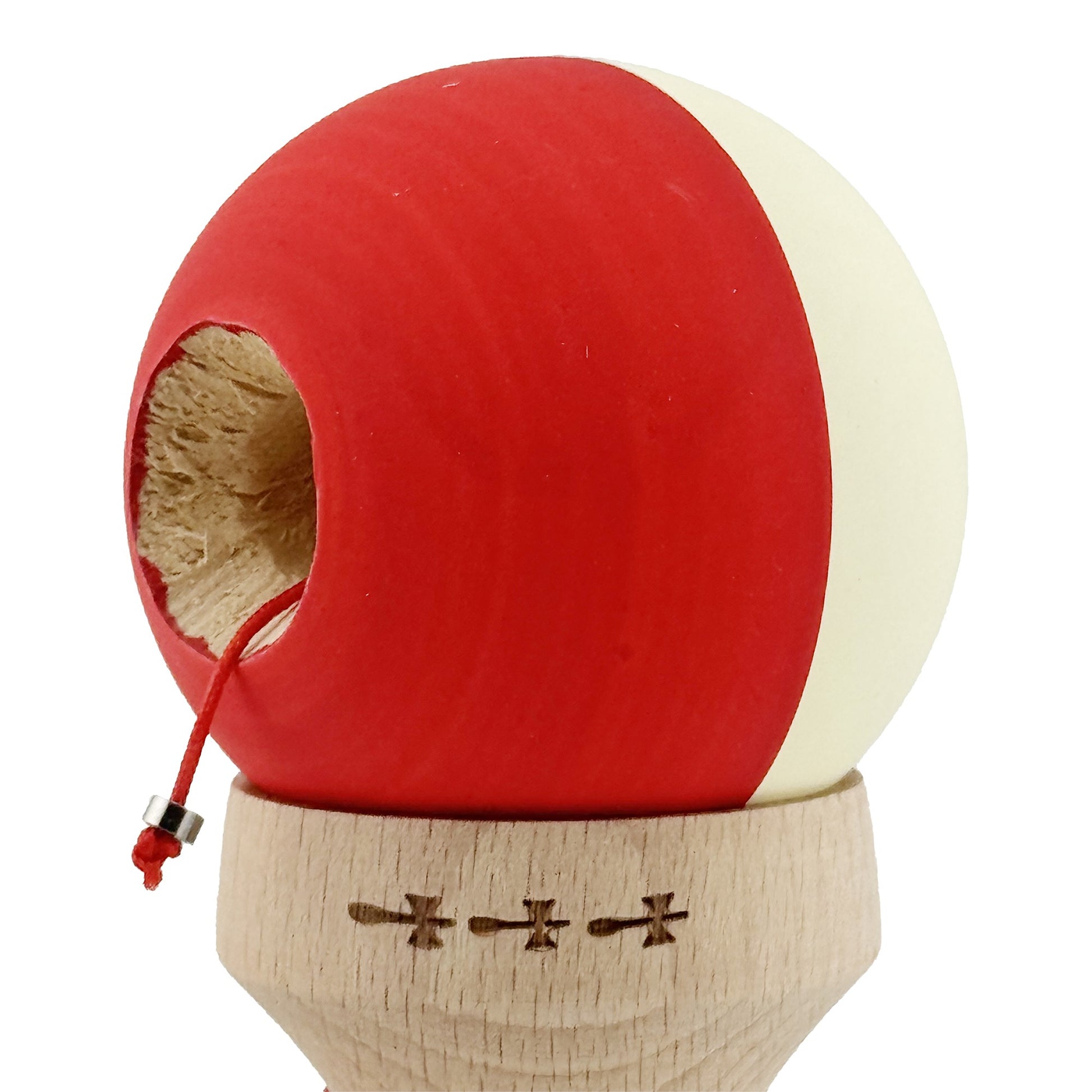 Kendama X Originala, Model V3 Galben / Rosu, Profesionala, Cupe Mari King Size, Rubber Grip, Gaura in Baza, Rulment, Ata 62cm