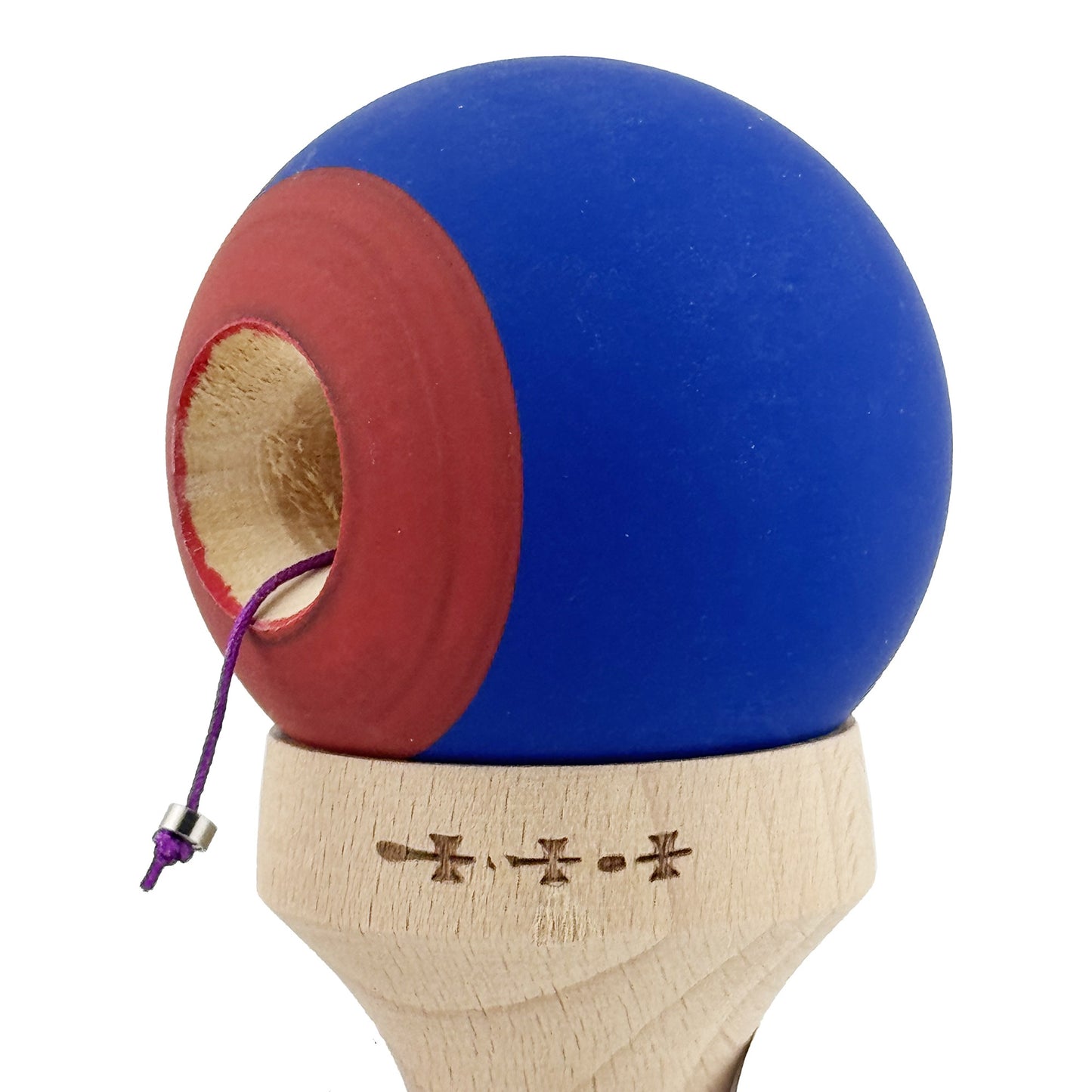 Kendama X Originala, Model V3 Albastru Inchis / Rosu, Profesionala, Cupe Mari King Size, Rubber Grip, Gaura in Baza, Rulment, Ata 62cm