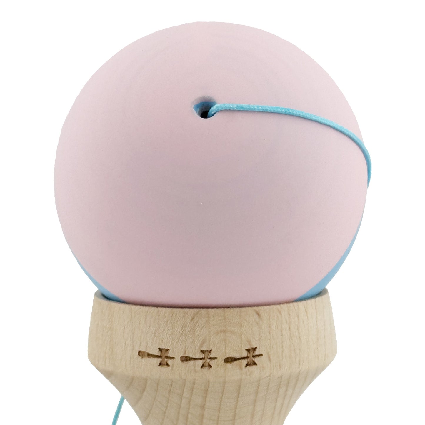Kendama X Originala, Model V3 Roz / Bleu, Profesionala, Cupe Mari King Size, Rubber Grip, Gaura in Baza, Rulment, Ata 62cm