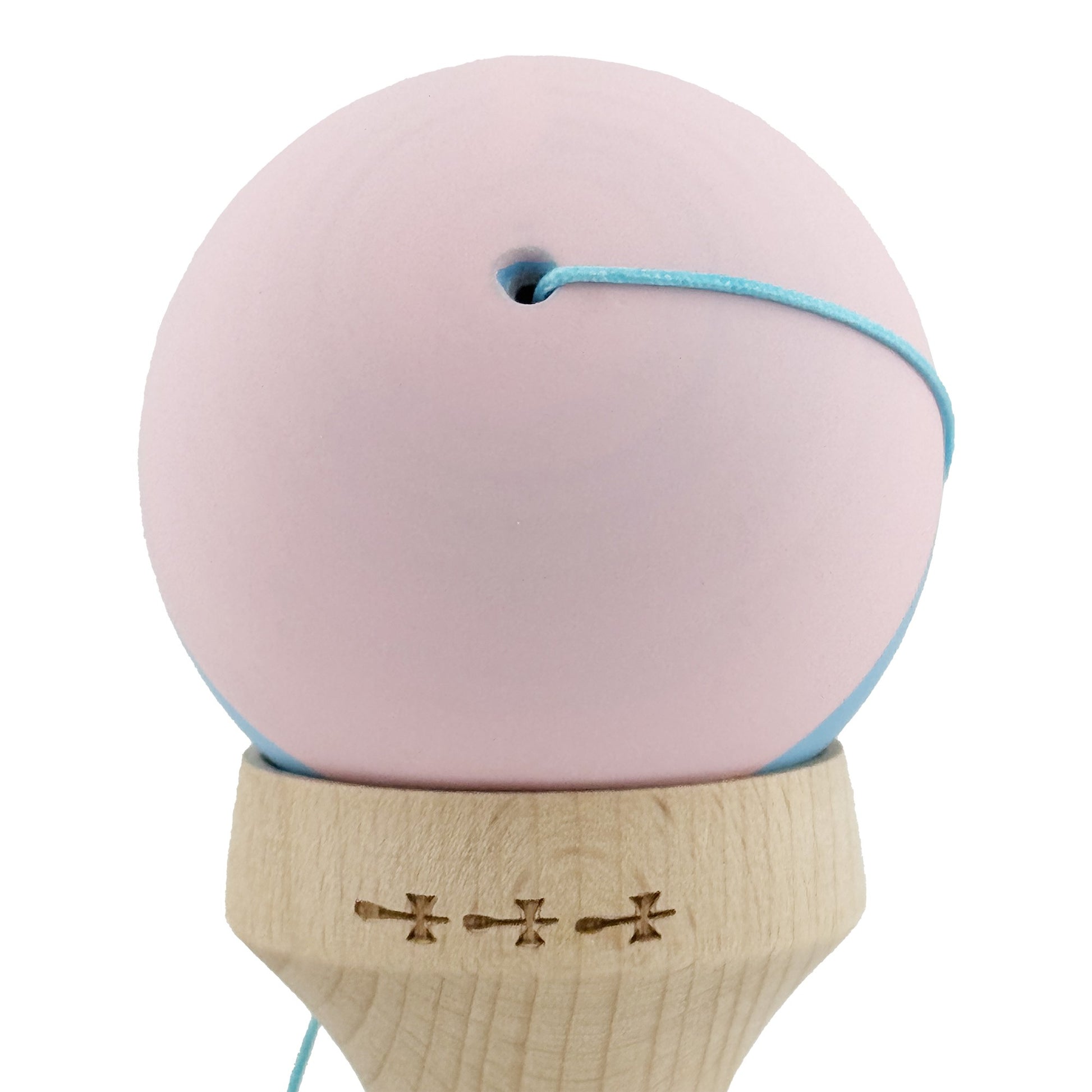 Kendama X Originala, Model V3 Roz / Bleu, Profesionala, Cupe Mari King Size, Rubber Grip, Gaura in Baza, Rulment, Ata 62cm