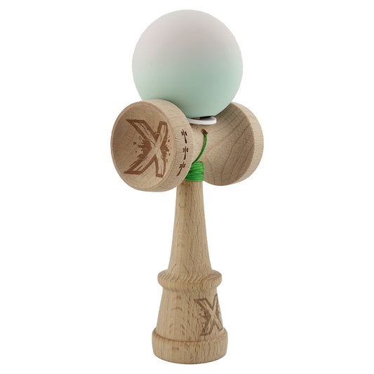 Kendama X Originala, Model V3 Roz / Verde in Degrade, Profesionala, Cupe Mari King Size, Rubber Grip, Gaura in Baza, Rulment, Ata 62cm