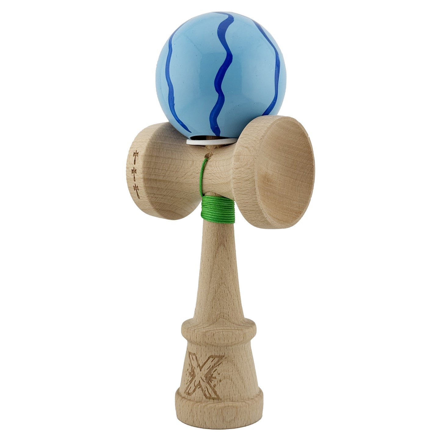 Kendama X Originala, Model V3 Albastru Deschis, Profesionala, Cupe Mari King Size, Super Sticky, Gaura in Baza, Rulment, Ata 62cm