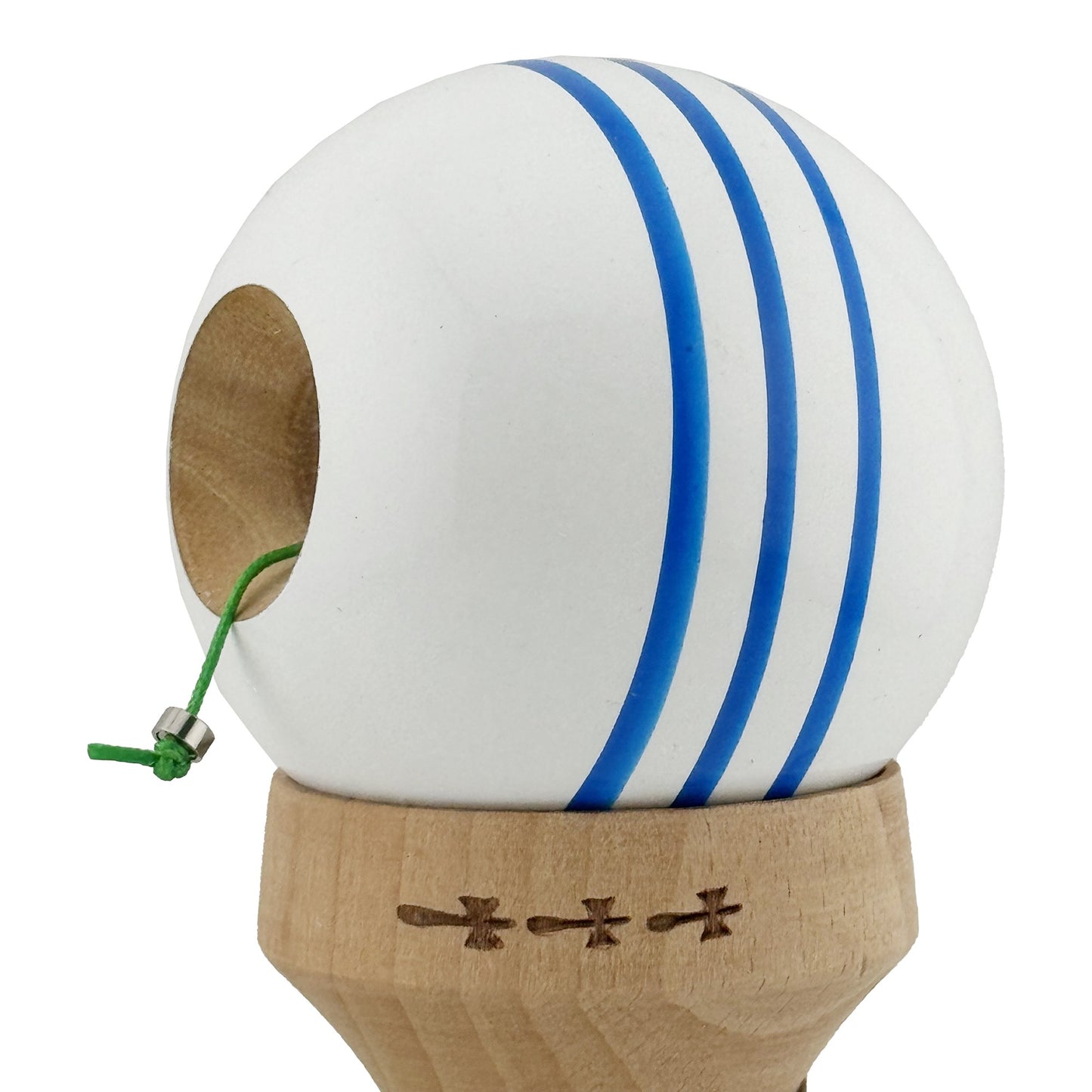 Kendama X Originala, Model V3 Alb / Albastru, Profesionala, Cupe Mari King Size, Super Sticky, Gaura in Baza, Rulment, Ata 62cm