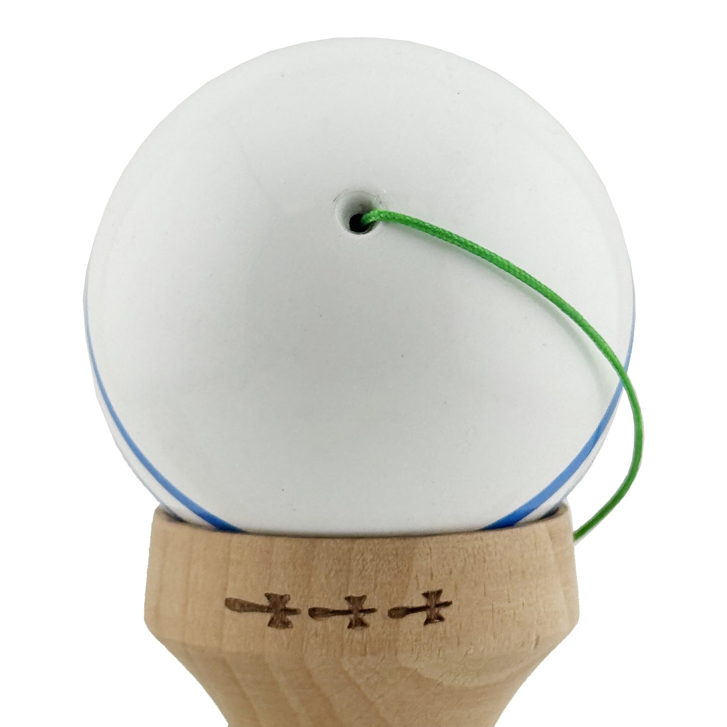 Kendama X Originala, Model V3 Alb / Albastru, Profesionala, Cupe Mari King Size, Super Sticky, Gaura in Baza, Rulment, Ata 62cm