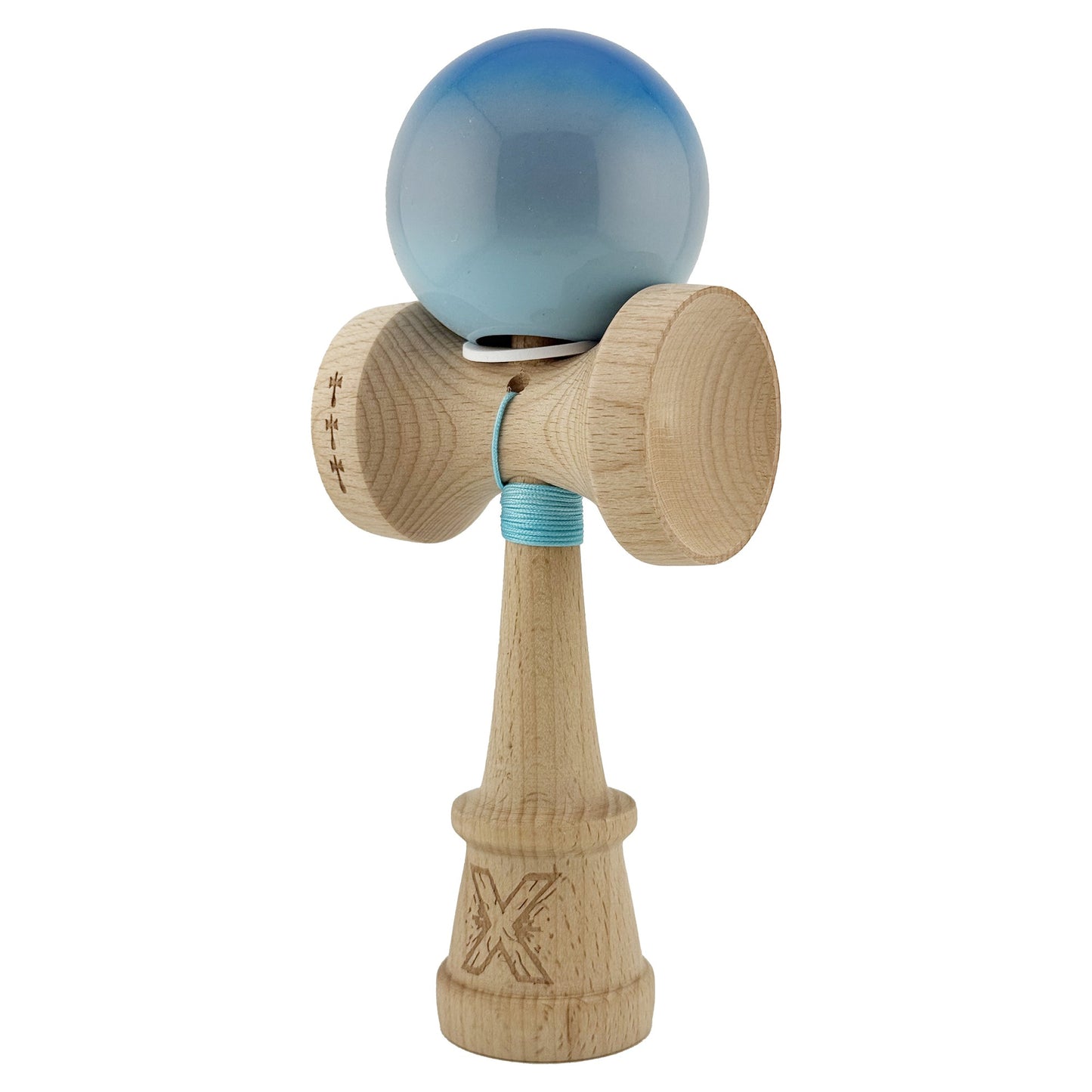 Kendama X Originala, Model V3 Albastru / Gri / Bleu in Degrade, Profesionala, Cupe Mari King Size, Super Sticky, Gaura in Baza, Rulment, Ata 62cm