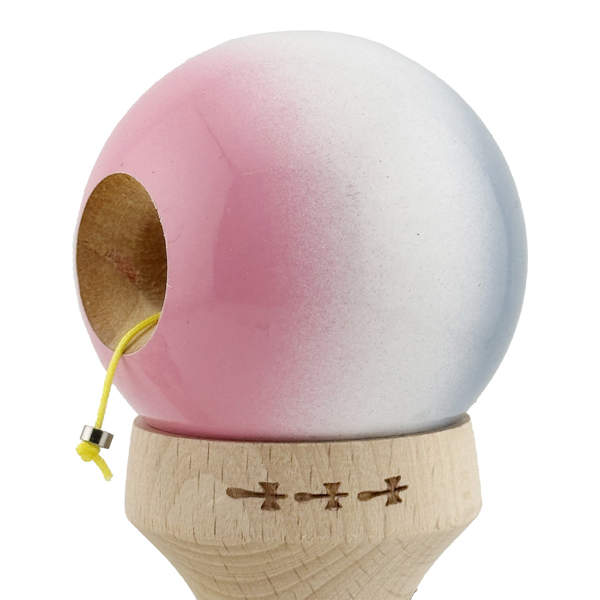 Kendama X Originala, Model V3 Gri / Alb / Roz in Degrade, Profesionala, Cupe Mari King Size, Super Sticky, Gaura in Baza, Rulment, Ata 62cm
