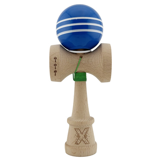 Kendama X Originala, Model V3 Albastru / Alb, Profesionala, Cupe Mari King Size, Super Sticky, Gaura in Baza, Rulment, Ata 62cm