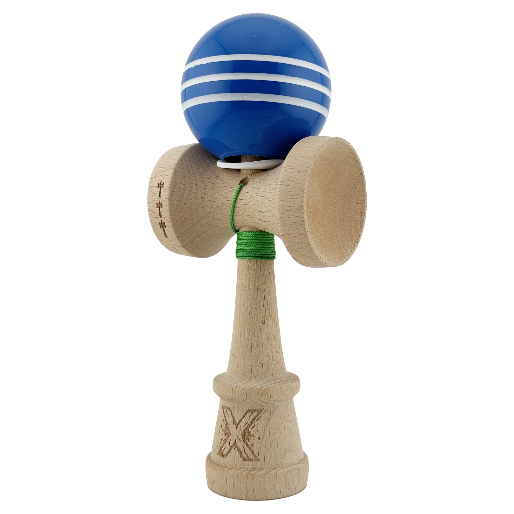 Kendama X Originala, Model V3 Albastru / Alb, Profesionala, Cupe Mari King Size, Super Sticky, Gaura in Baza, Rulment, Ata 62cm