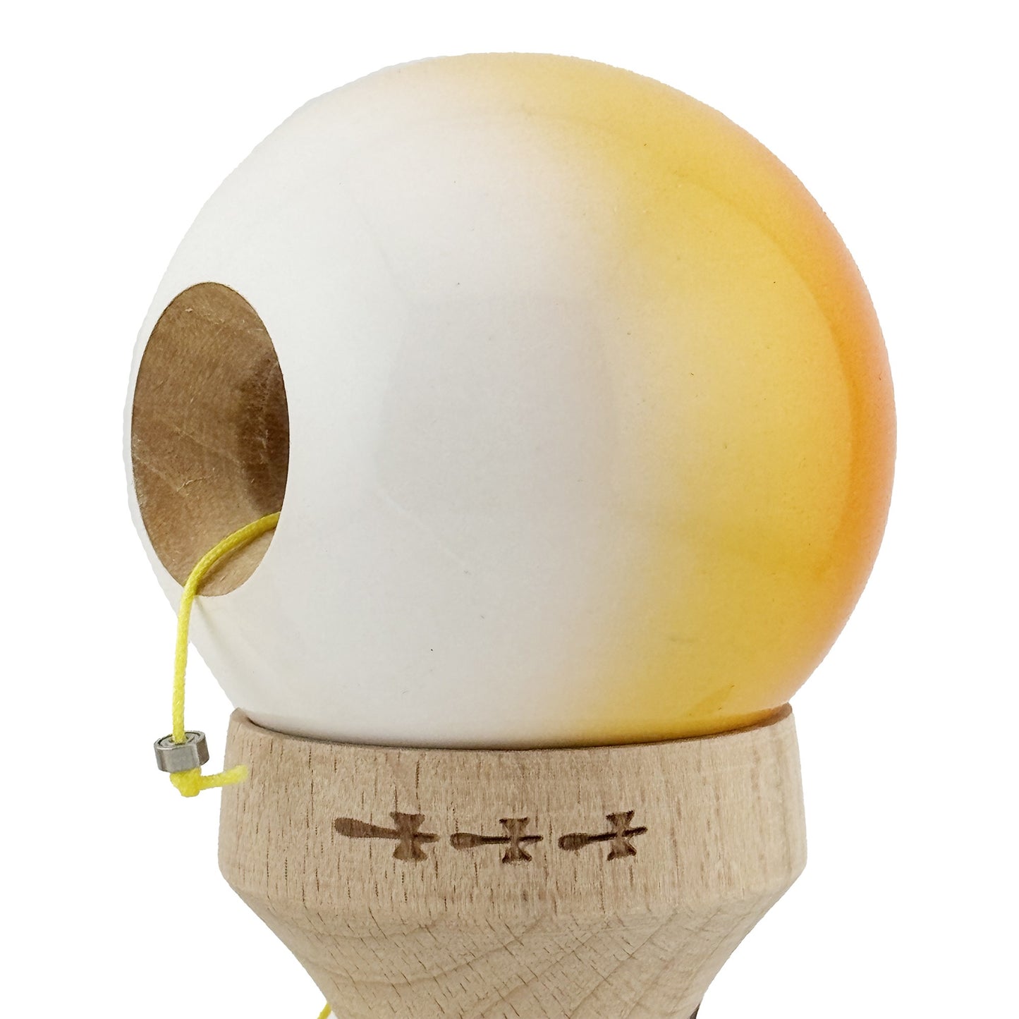 Kendama X Originala, Model V3 Portocaliu / Galben / Alb in Degrade, Profesionala, Cupe Mari King Size, Super Sticky, Gaura in Baza, Rulment, Ata 62cm
