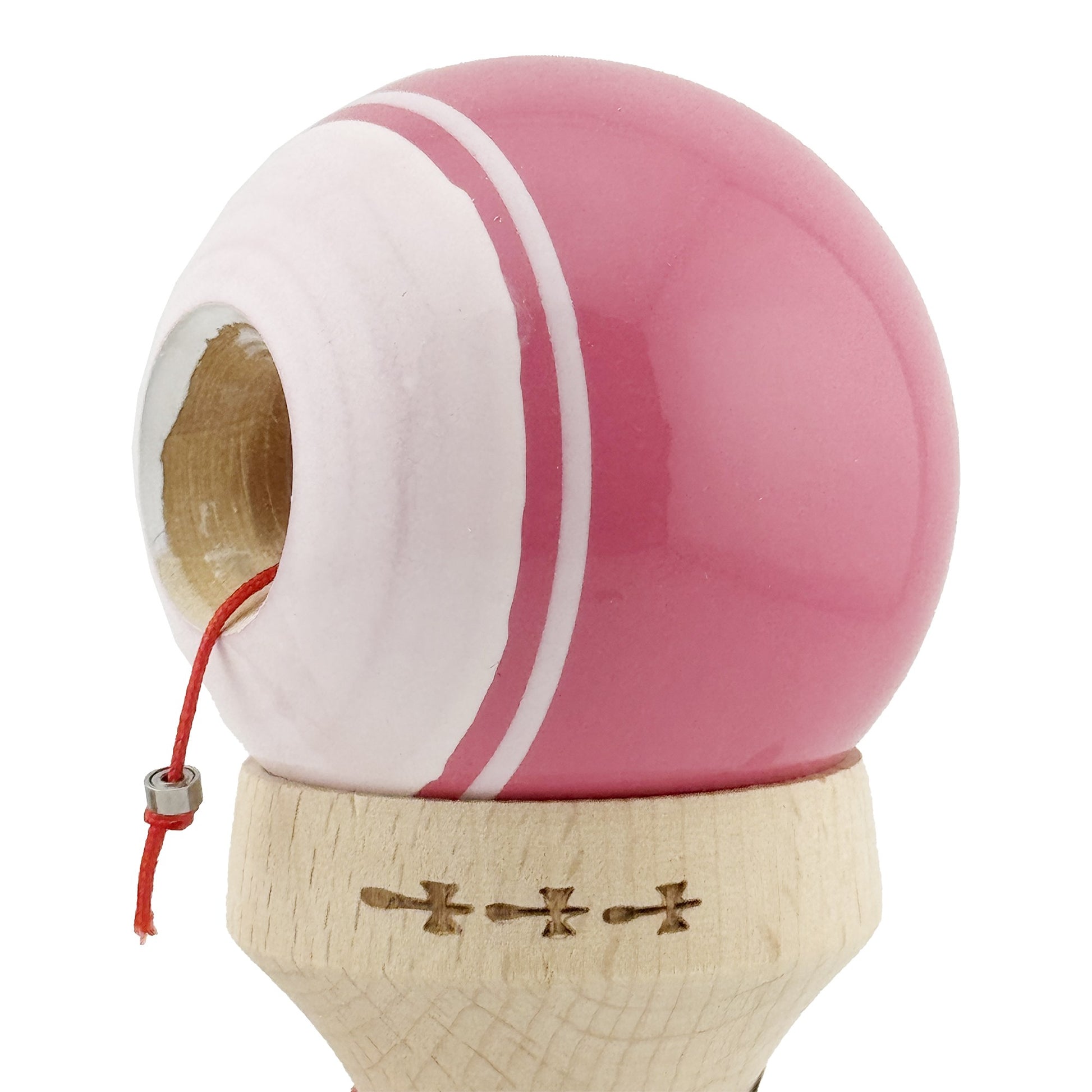 Kendama X Originala, Model V3 Roz / Alb, Profesionala, Cupe Mari King Size, Super Sticky, Gaura in Baza, Rulment, Ata 62cm
