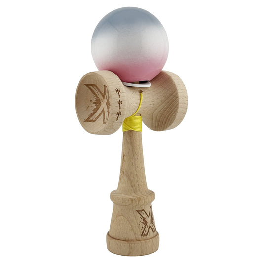 Kendama X Originala, Model V3 Gri / Alb / Roz in Degrade, Profesionala, Cupe Mari King Size, Super Sticky, Gaura in Baza, Rulment, Ata 62cm