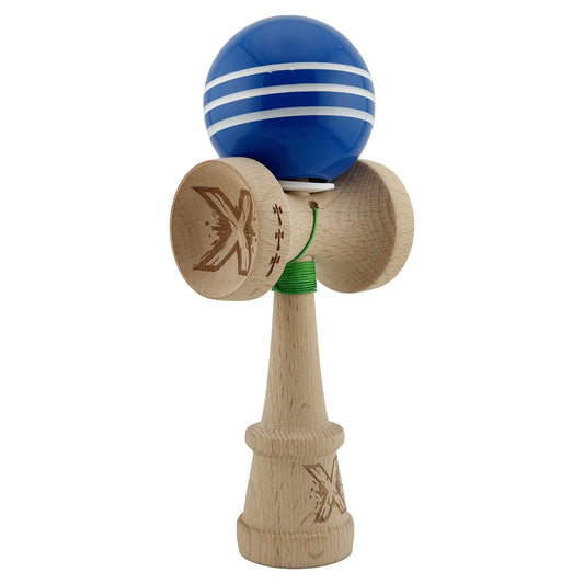 Kendama X Originala, Model V3 Albastru / Alb, Profesionala, Cupe Mari King Size, Super Sticky, Gaura in Baza, Rulment, Ata 62cm