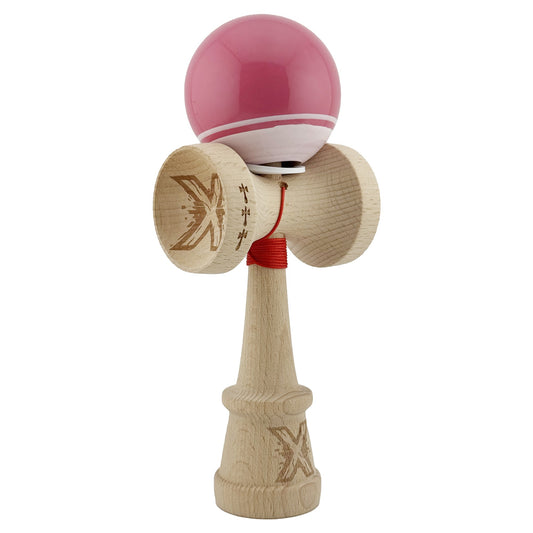 Kendama X Originala, Model V3 Roz / Alb, Profesionala, Cupe Mari King Size, Super Sticky, Gaura in Baza, Rulment, Ata 62cm