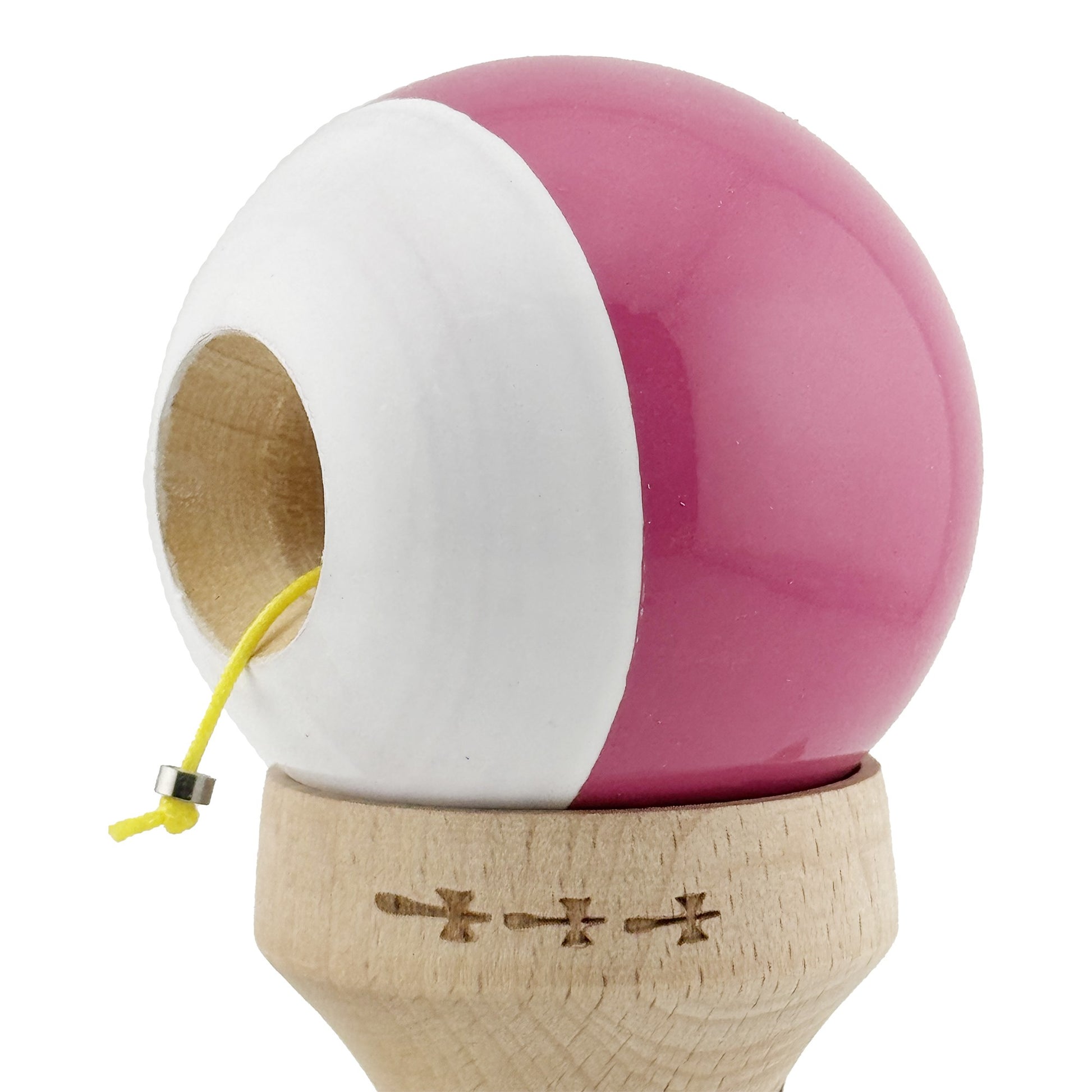 Kendama X Originala, Model V3 Roz Inchis / Alb, Profesionala, Cupe Mari King Size, Super Sticky, Gaura in Baza, Rulment, Ata 62cm
