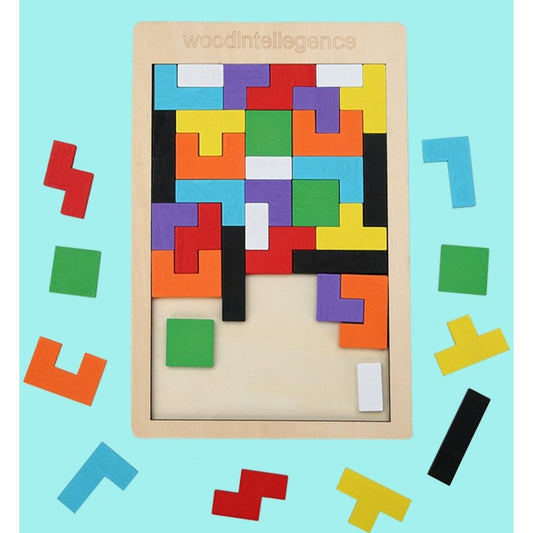 Puzzle din Lemn Montessori, Berbis, Tip Tetris, +36 Luni, Forme Neregulate, 40 Piese, 26.5 x 17.7 cm, Multicolor