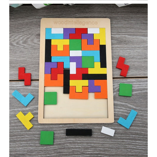 Puzzle din Lemn Montessori, Berbis, Tip Tetris, +36 Luni, Forme Neregulate, 40 Piese, 26.5 x 17.7 cm, Multicolor