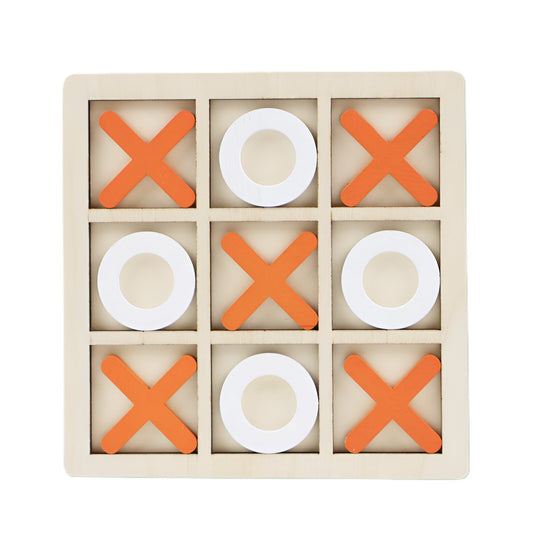 Jucarie din lemn Tic Tac Toe tip Montessori, Berbis, Educativa, Interactiva, X si O, 9 Piese, 14.3x14.3 cm, Portocaliu Alb