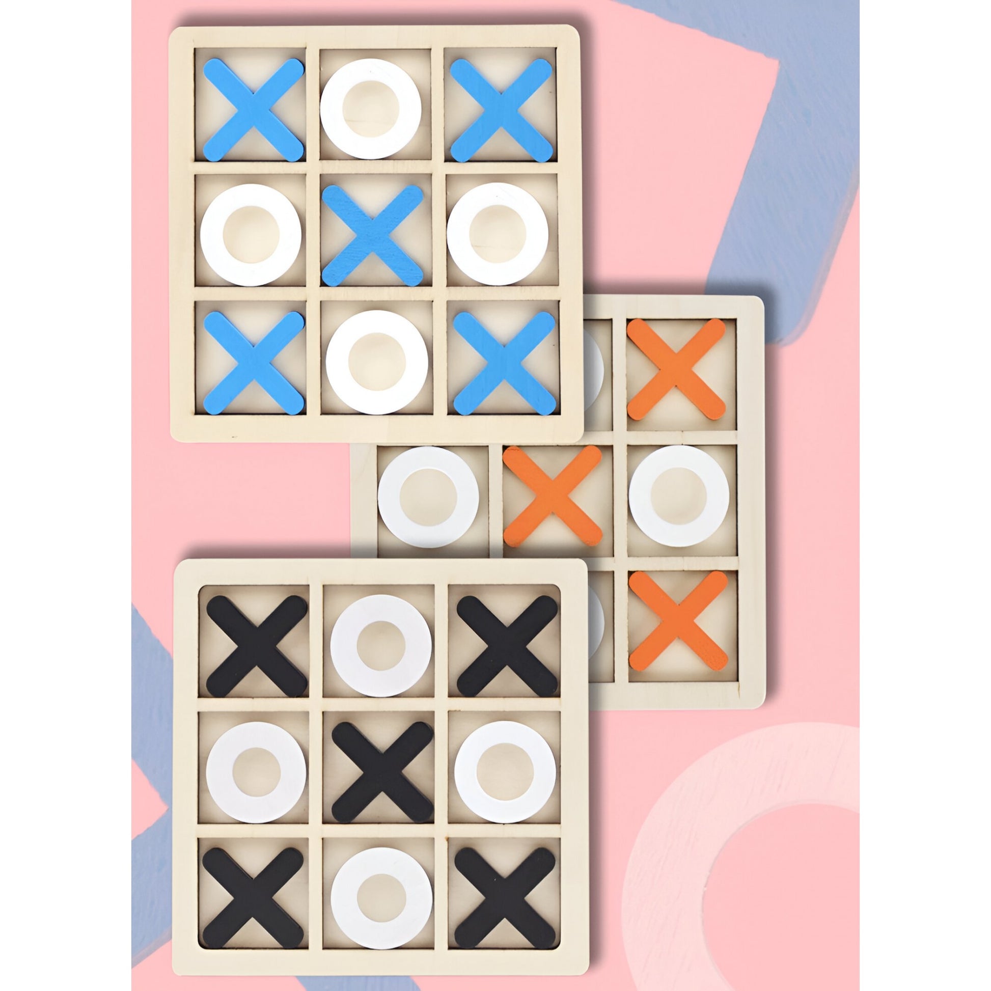 Jucarie din lemn Tic Tac Toe tip Montessori, Berbis, Educativa, Interactiva, X si O, 9 Piese, 14.3x14.3 cm, Portocaliu Alb