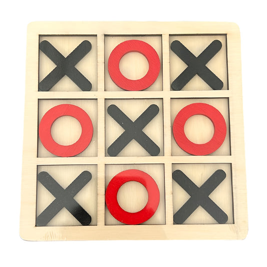 Jucarie Educativa si Interactiva Tic Tac Toe din Lemn tip Montessori, Berbis, X si O, 9 Piese, 14.3x14.3 cm, Negru Rosu