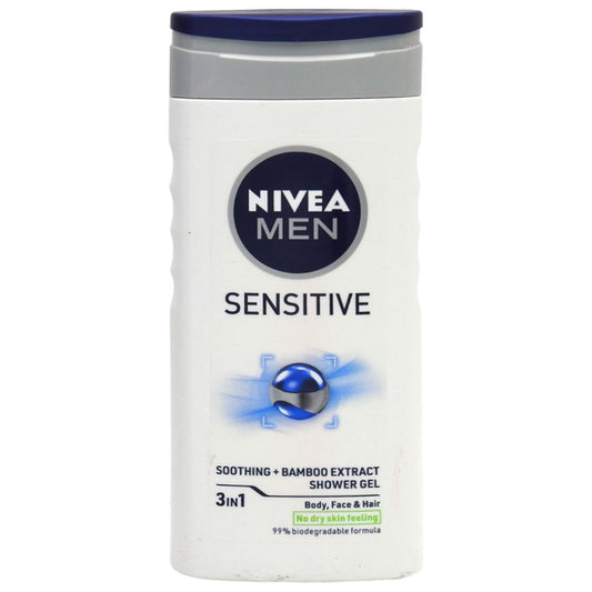 Nivea Men Sensitive, Gel de Dus pentru Barbati, Calmant cu Extract de Bambus, Corp, Fata si Par, 250 ml