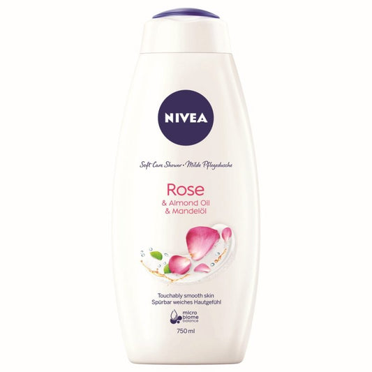 Gel de Dus Nivea Care & Roses, Spumant de Baie Hidratant, Extract de Trandafiri si Proteine de Lapte, 750 ml