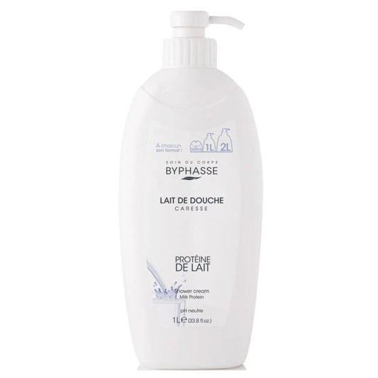 Byphasse Gel de Duș Cremă cu Proteine de Lapte, Hidratare și Curățare Delicată, 1 L