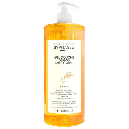 Byphasse Gel de Duș Micelar Argan, Formula Dermo Protectoare pentru Piele Uscată, pH Neutru, 1000 ml