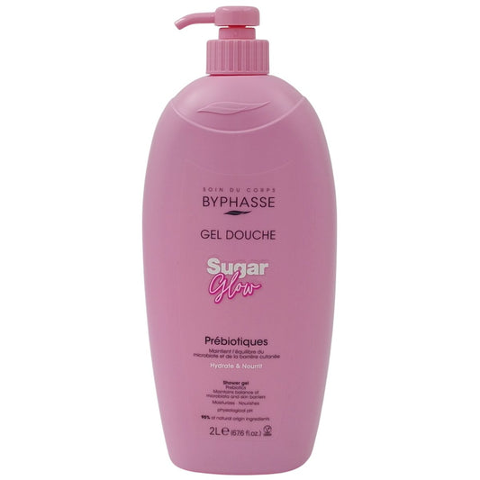 Byphasse Gel de Duș Prebiotic Sugar Glow, Formulă Hidratantă cu Ingrediente Naturale, Recipient cu Pompă, 2 L