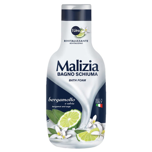Malizia Spumant de Baie Relaxant, Gel de Dus cu Bergamota si Salvie, Formula Delicata, Recipient 1 L
