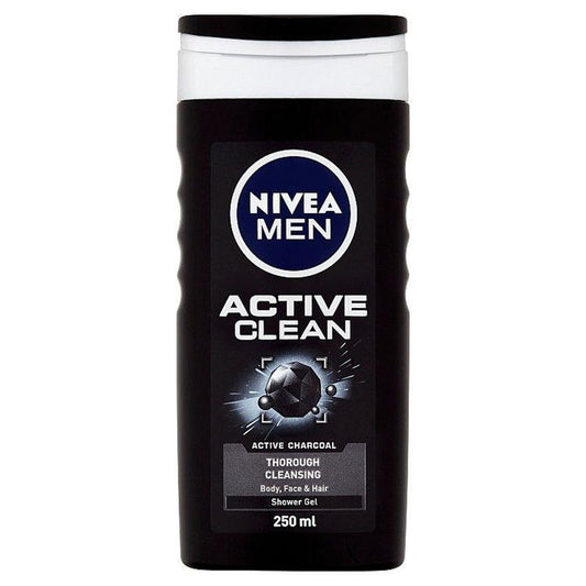 Gel de Duș Nivea Men Active Clean, Cărbune Activ, Curățare Profundă, Corp, Față și Păr, 250 ml
