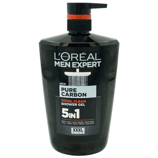 L'Oreal Men Expert Gel de Dus 5 in 1 Carbon Power, Actiune Multipla pentru Corp Fata Par si Barbierit, Extract de Carbune, 1000 ml