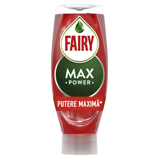 Detergent Lichid de Vase Fairy Max Power, Actiune Rapida Impotriva Grasimii, Recipient cu Dozare Inversata, Aroma de Rodie, 545 ml