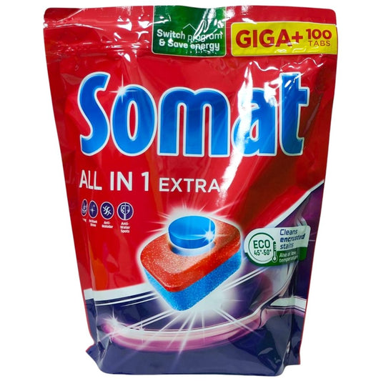 Somat Detergent Vase Tablete All in 1 Extra, Curatare Profunda cu Tehnologie Anti-Grasime, Formula Activa, 100 Bucati