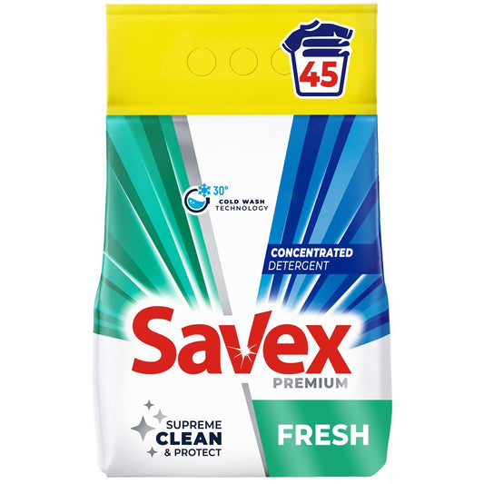Savex Fresh, Detergent Pudră pentru Rufe, Automat, Parfum de Proaspăt, 45 Spălări, 3.6 kg