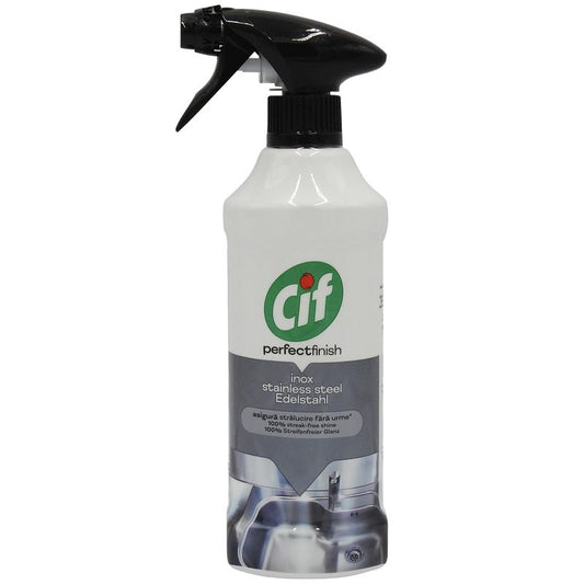 Cif Perfect Finish Spray Curățare Inox, Formulă Lustruire și Protecție, Îndepărtare Amprente și Pete de Apă, Flacon cu Pulverizator, 435 ml