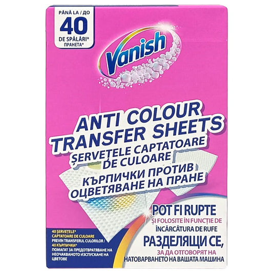Șervețele Vanish Ultra Pentru Captarea Culorilor, Protecție Împotriva Transferului De Culoare, Fibre Absorbante, 40 Bucăţi