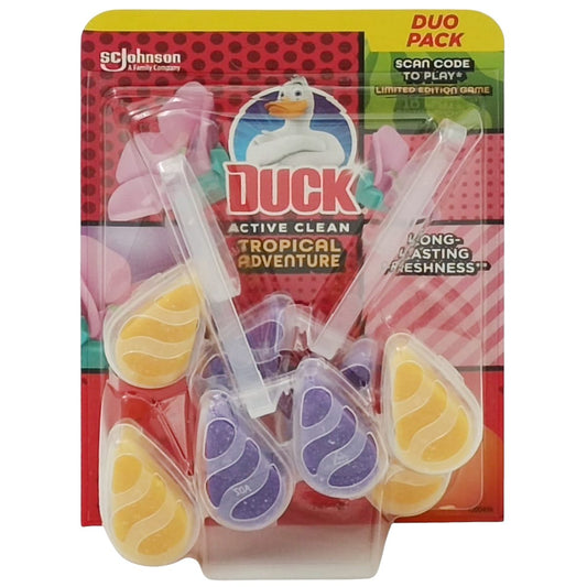 Odorizant WC Duck Fresh Discs, Aplicator cu Gel Igienizant, Parfum Tropical Adventure, 2 x 38.6 g, 12 Discuri