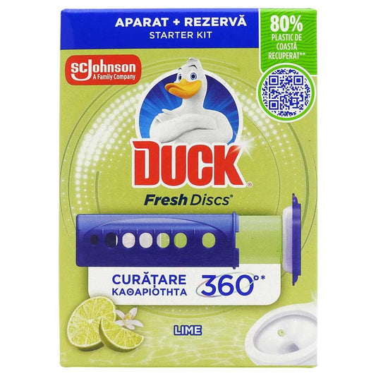 Aparat Odorizant WC Duck Fresh Discs, Aplicator Cu Gel, Parfum Lime, 6 Discuri, 36 ml