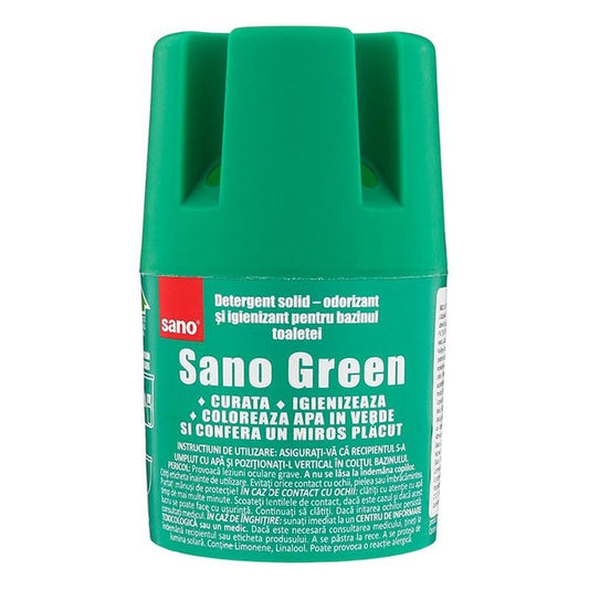 Sano Odorizant Bazin WC, Igienizeaza si Coloreaza Apa, Rezistent pana la 800 de Utilizari, Verde, 150 g