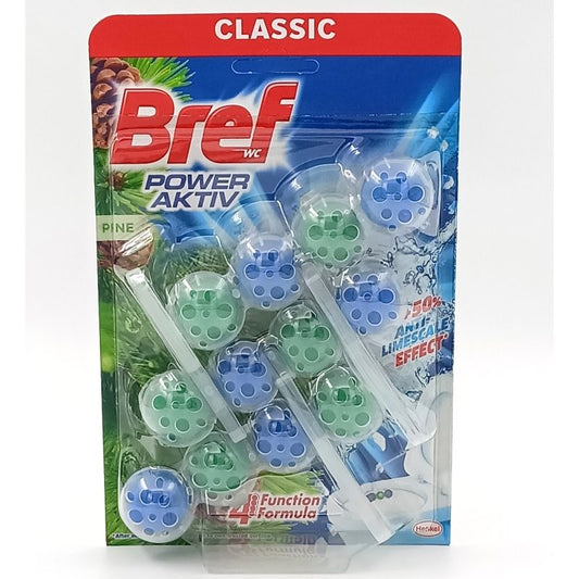 Bref Odorizant WC Power Aktiv, Bile Curățare și Igienizare, Aromă Pin, 3 x 50 g