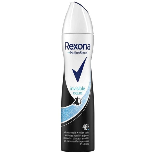 Rexona Antiperspirant Deodorant Spray, Protectie Invisible Aqua, Protectie impotriva Petelor Albe si Galbene, 200 ml