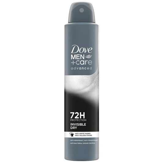 Dove Men+Care Advanced Invisible Dry, Deodorant Antiperspirant Spray, Protectie 72H, Protectie Impotriva Petelor Albe, 200 ml