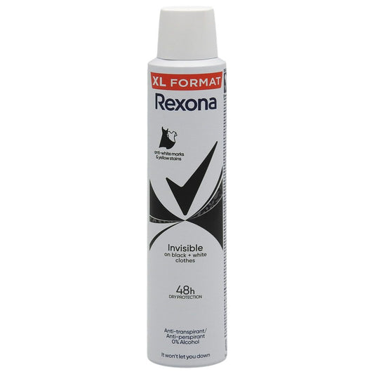 Rexona Invisible Black & White, Deodorant Antiperspirant Spray, Protectie impotriva Petelor, 200 ml