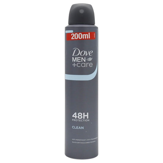 Dove Men+Care Clean Comfort Antiperspirant Spray, Tehnologie cu 1/4 Cremă Hidratantă, Protecție 48 Ore, 200 ml