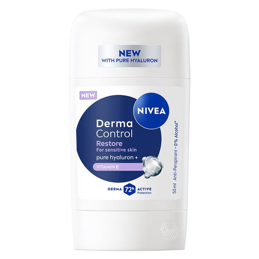 Antiperspirant Stick Nivea Derma Control Restore, Protectie 96h, Formula Hidratanta, 50 ml