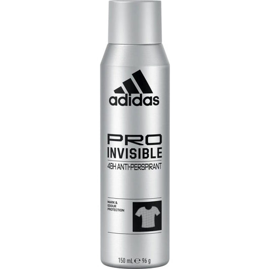 Adidas Pro Invisible Antiperspirant Deodorant Spray pentru Barbati, Protectie 48h, Anti-Pete Albe si Galbene, 150 ml